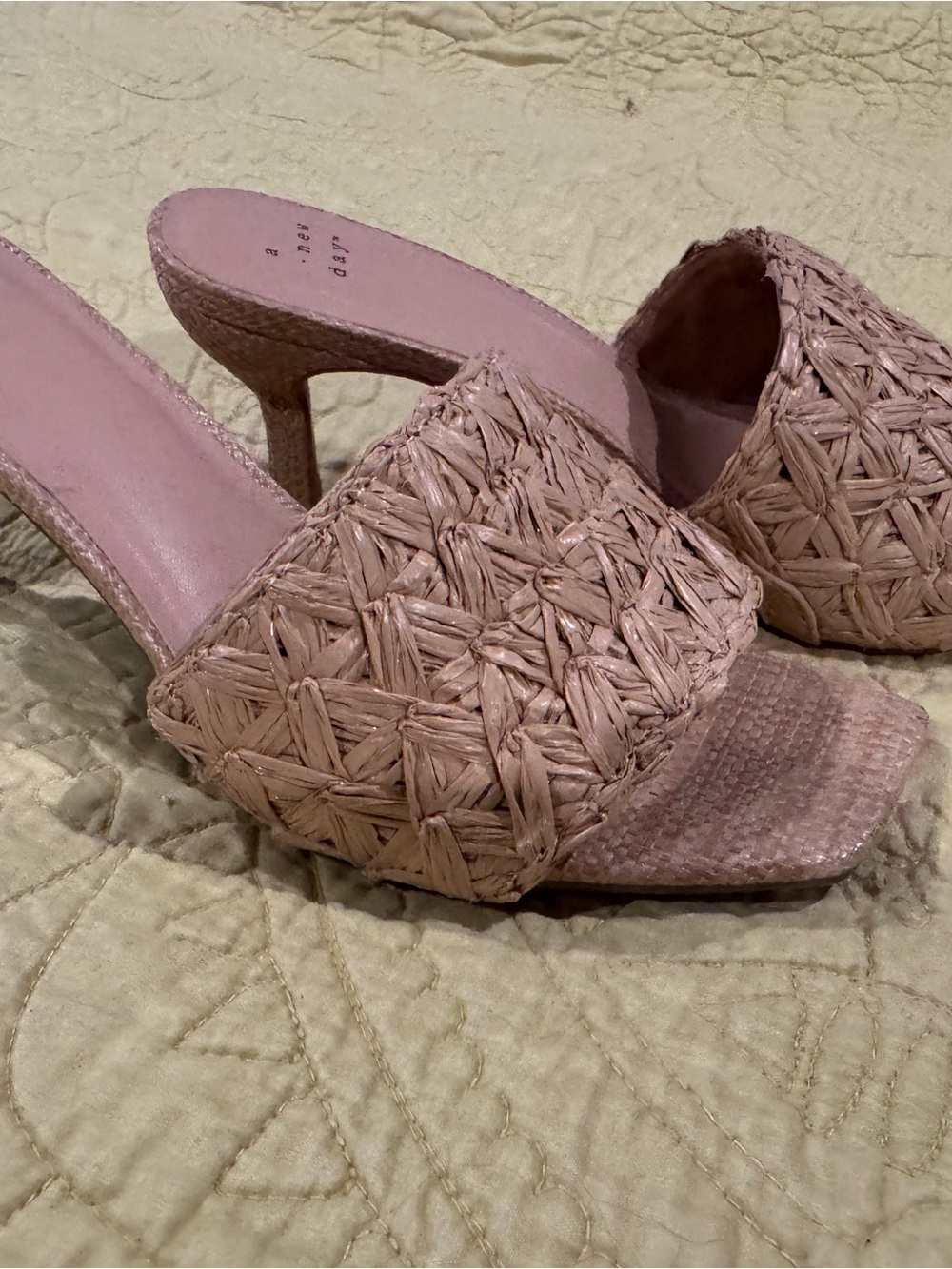 Woven Slide Heel in tan - Women's Fashion Sandal
